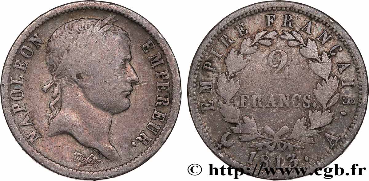 2 francs Napoléon Ier tête laurée, Empire français 1813 Paris F.255/52 BC 