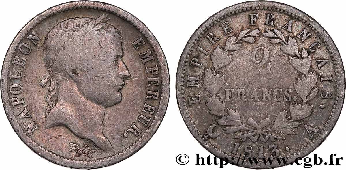 2 francs Napoléon Ier tête laurée, Empire français 1813 Paris F.255/52 TB 