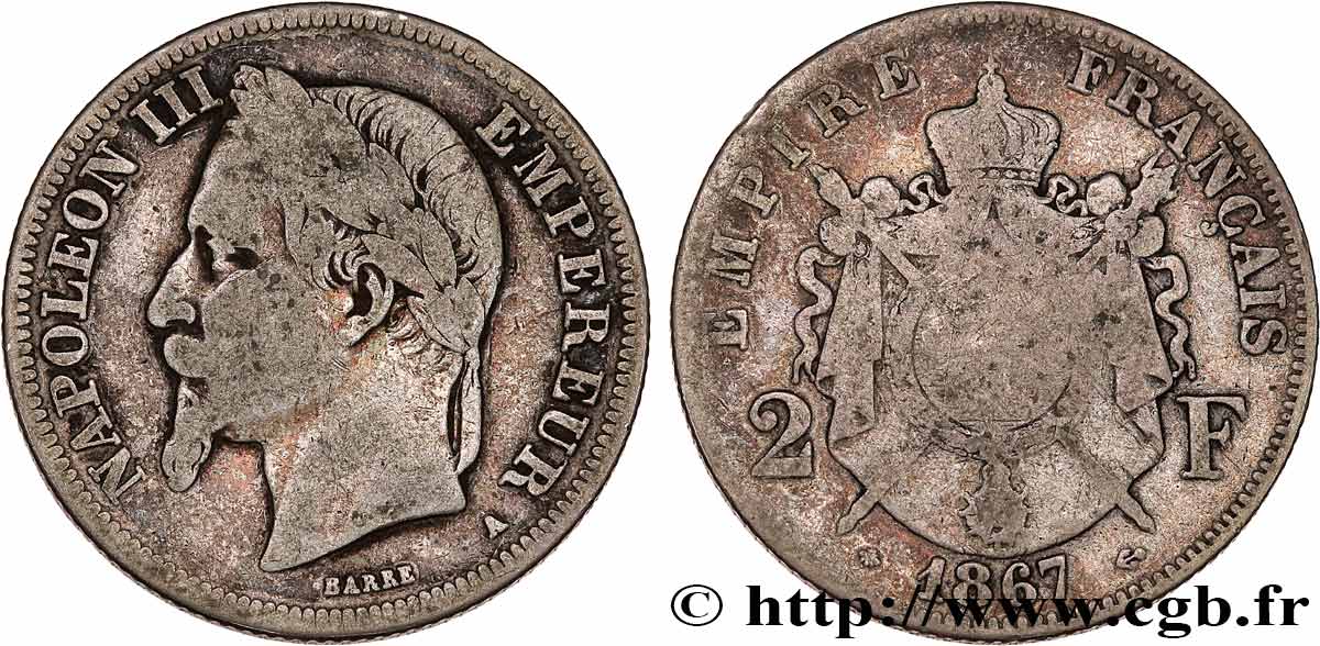 2 francs Napoléon III, tête laurée 1867 Paris F.263/5 F12 