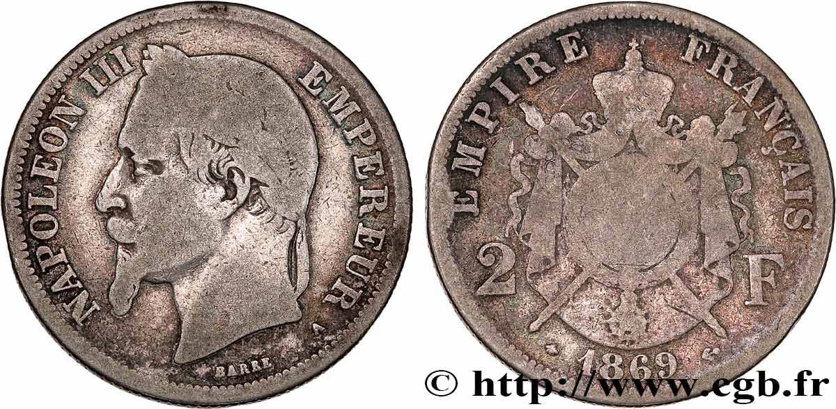 2 francs Napoléon III, tête laurée  1869 Paris F.263/9 B 