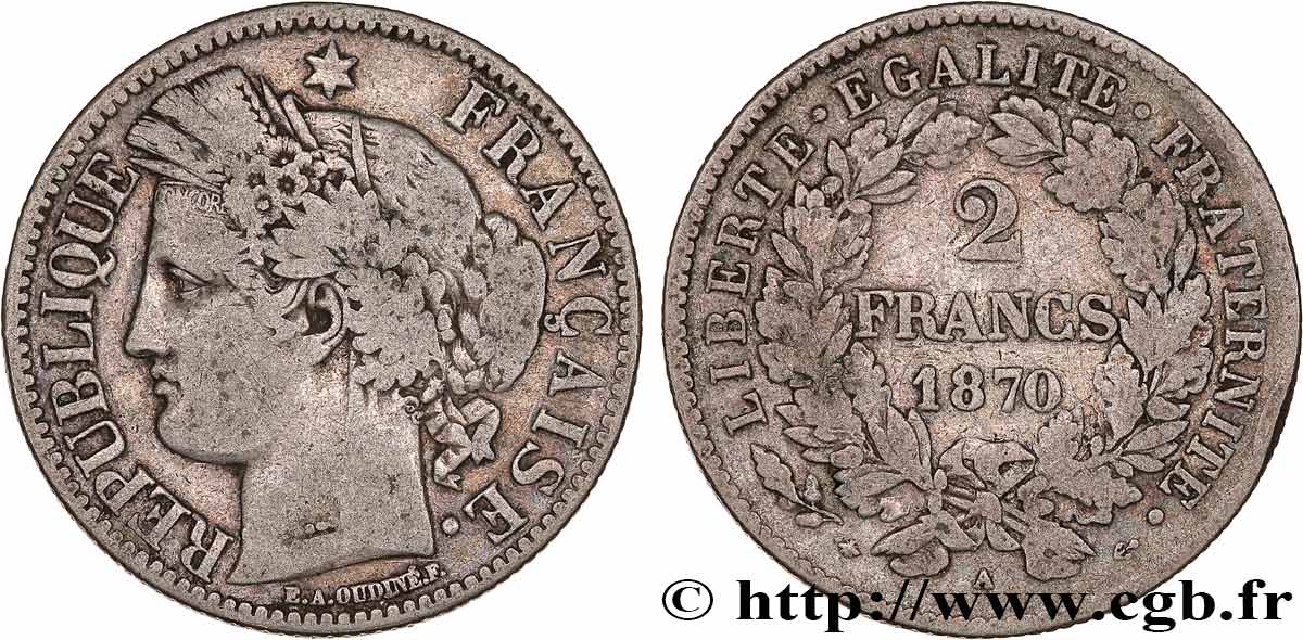 2 francs Cérès, avec légende 1870 Paris F.265/2 VF20 