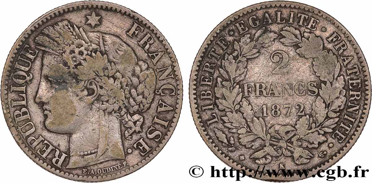 2 francs Cérès, avec légende 1872 Bordeaux F.265/9 VF 