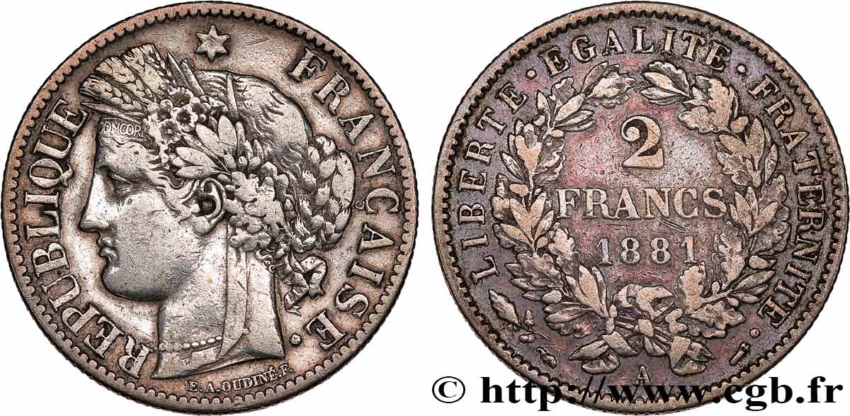 2 francs Cérès, avec légende 1881 Paris F.265/12 BC 