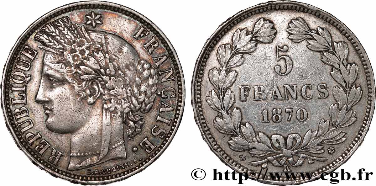 5 francs Cérès, sans légende 1870 Bordeaux F.332/5 TB+ 
