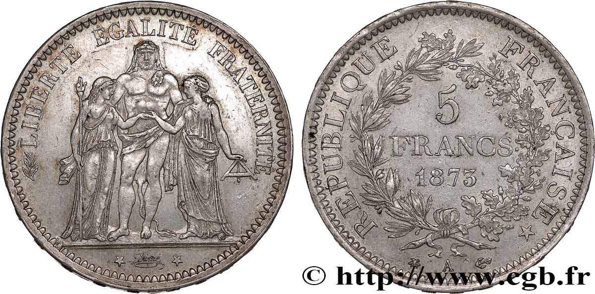 5 francs Hercule 1873 Paris F.334/9 TTB+ 