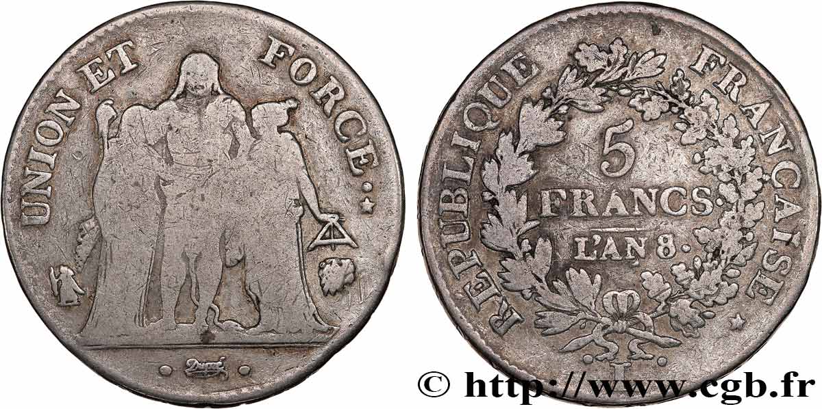 5 francs Union et Force, Union serré, avec glands intérieurs et gland extérieur 1800 Bayonne F.288/144 TB15 