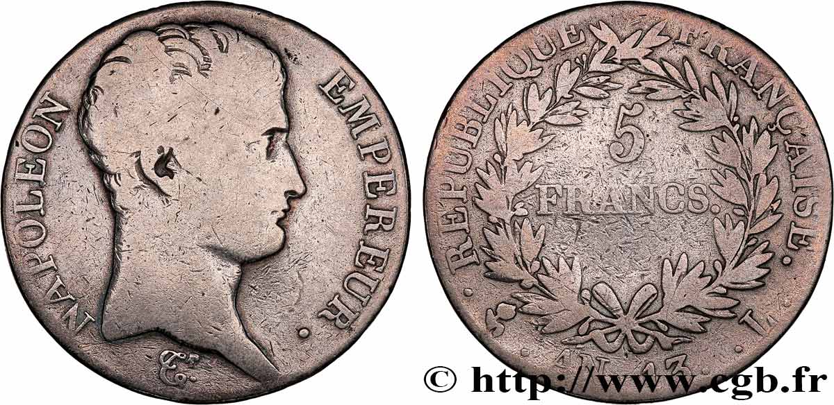 5 francs Napoléon Empereur, Calendrier révolutionnaire 1805 Bayonne F.303/10 B+ 
