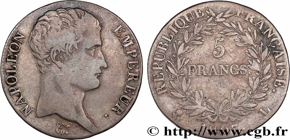 5 francs Napoléon Empereur, Calendrier grégorien 1807 Bayonne F.304/18 TB20 