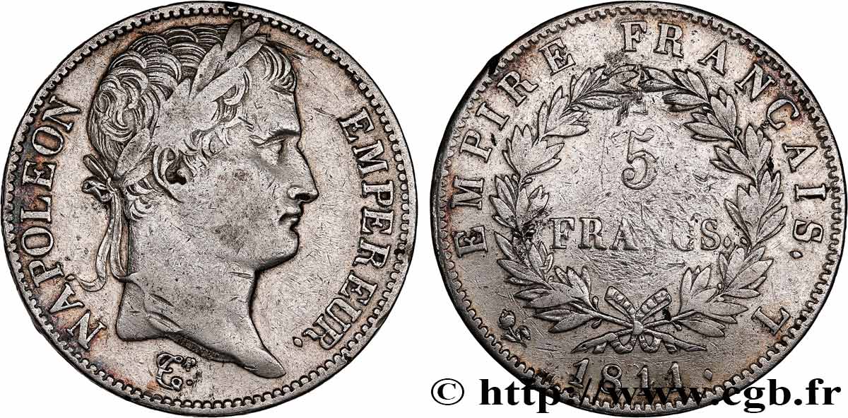 5 francs Napoléon Empereur, Empire français 1811 Bayonne F.307/34 TB 