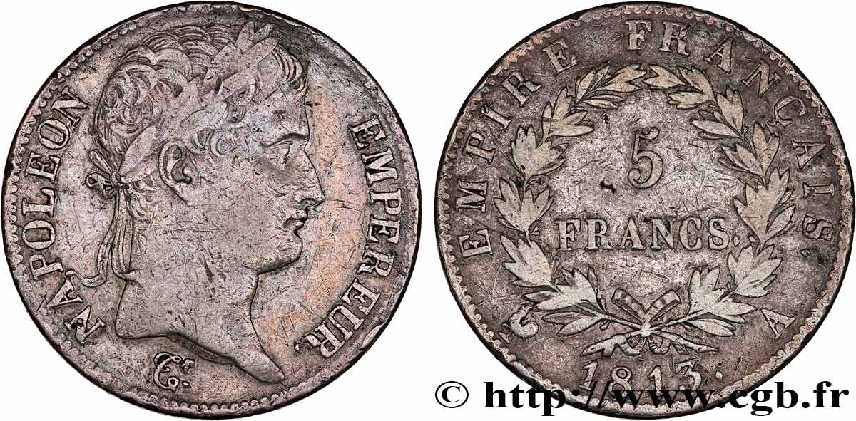 5 francs Napoléon Empereur, Empire français 1813 Paris F.307/58 TB 