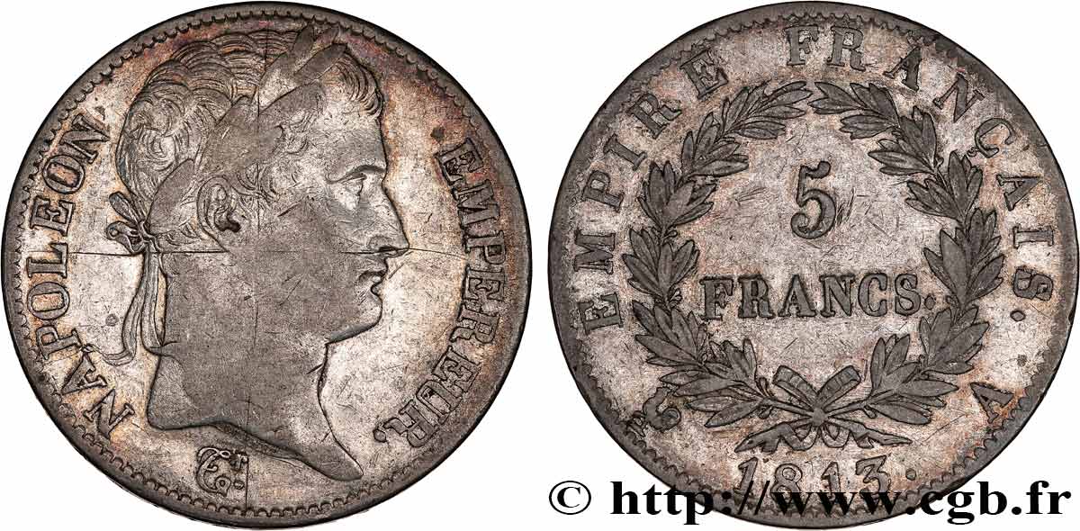 5 francs Napoléon Empereur, Empire français 1813 Paris F.307/58 VF 