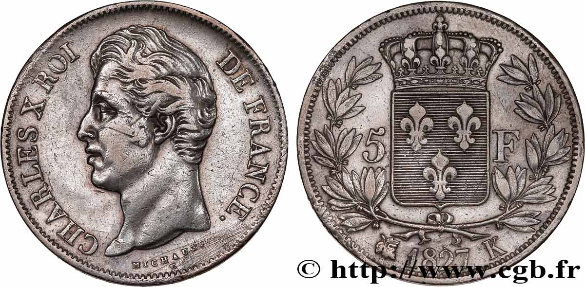 5 francs Charles X, 2e type 1827 Bordeaux F.311/7 VF 