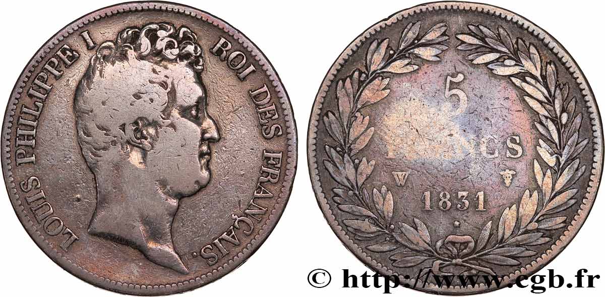 5 francs type Tiolier avec le I, tranche en creux 1831 Lille F.315/27 VF 