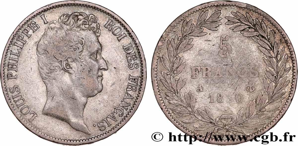 5 francs type Tiolier avec le I, tranche en relief 1830 Paris F.316/1 TB 