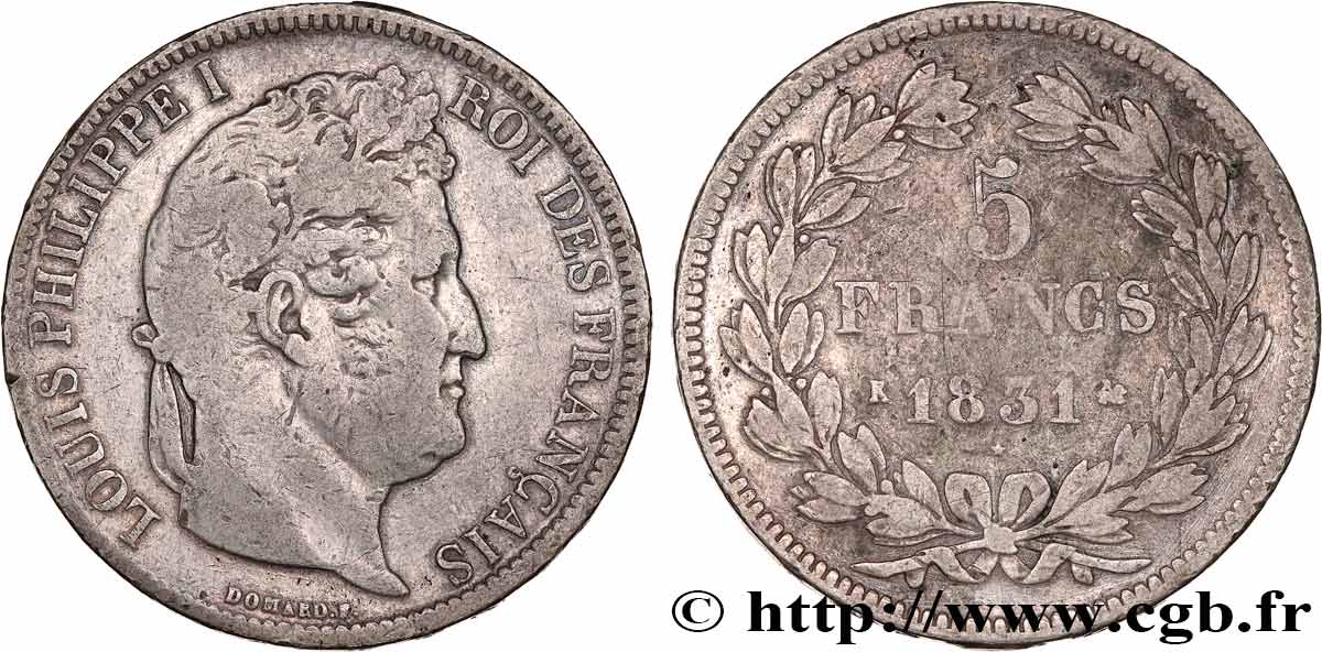 5 francs Ier type Domard, tranche en relief 1831 Bordeaux F.320/7 S 