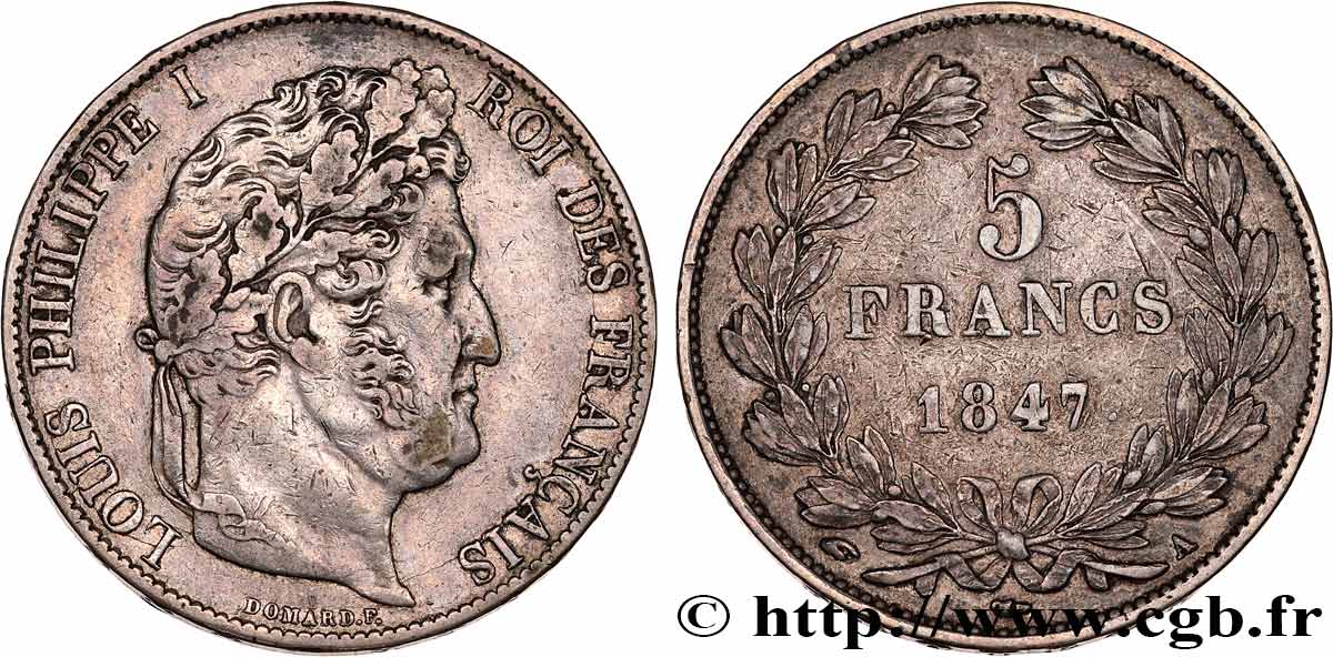 5 francs IIIe type Domard 1847 Paris F.325/14 XF45 