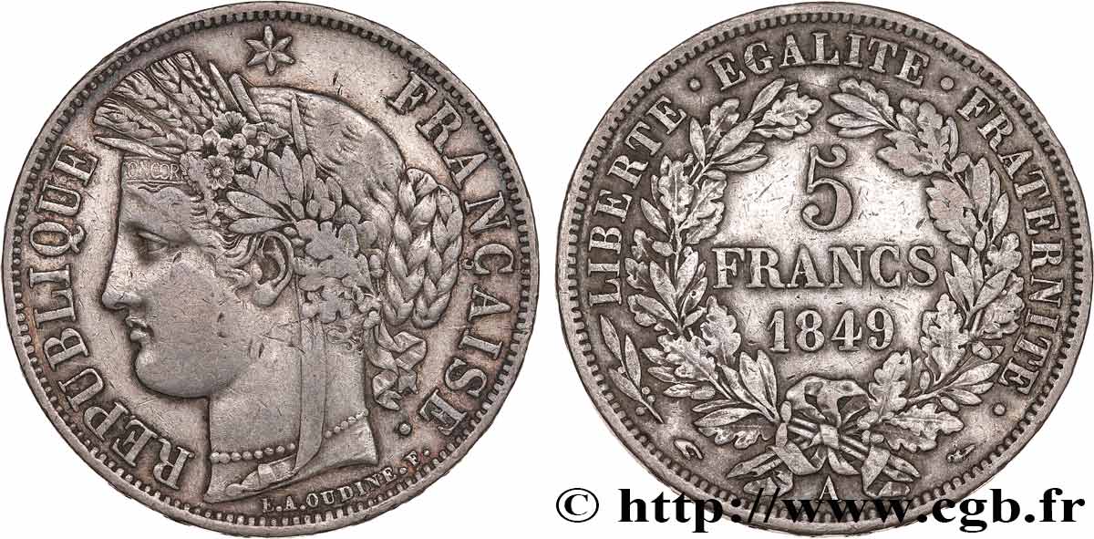 5 francs Cérès, IIe République 1849 Paris F.327/1 TTB40 