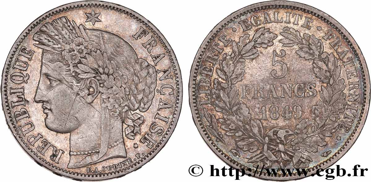 5 francs Cérès, IIe République 1849 Paris F.327/1 TB+ 