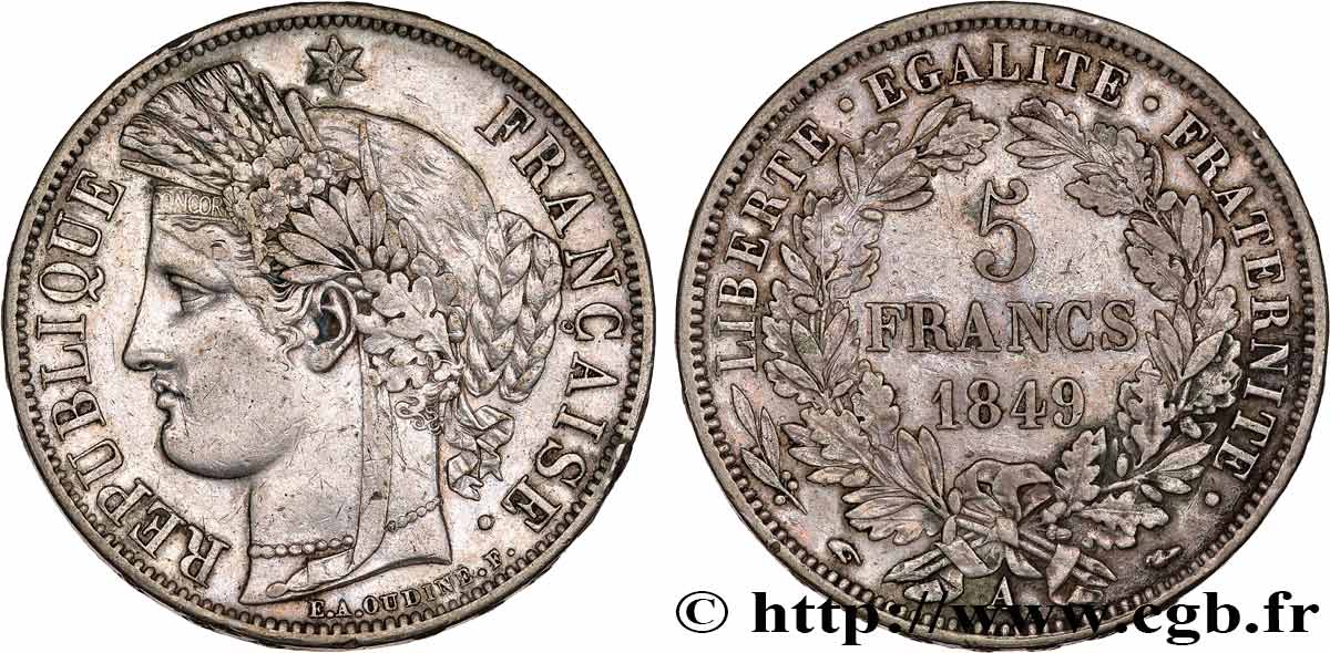 5 francs Cérès, IIe République 1849 Paris F.327/1 SS 