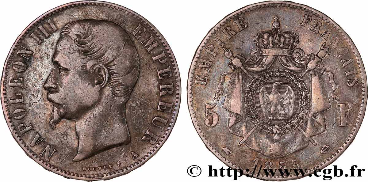 5 francs Napoléon III, tête nue 1855 Paris F.330/3 VF 