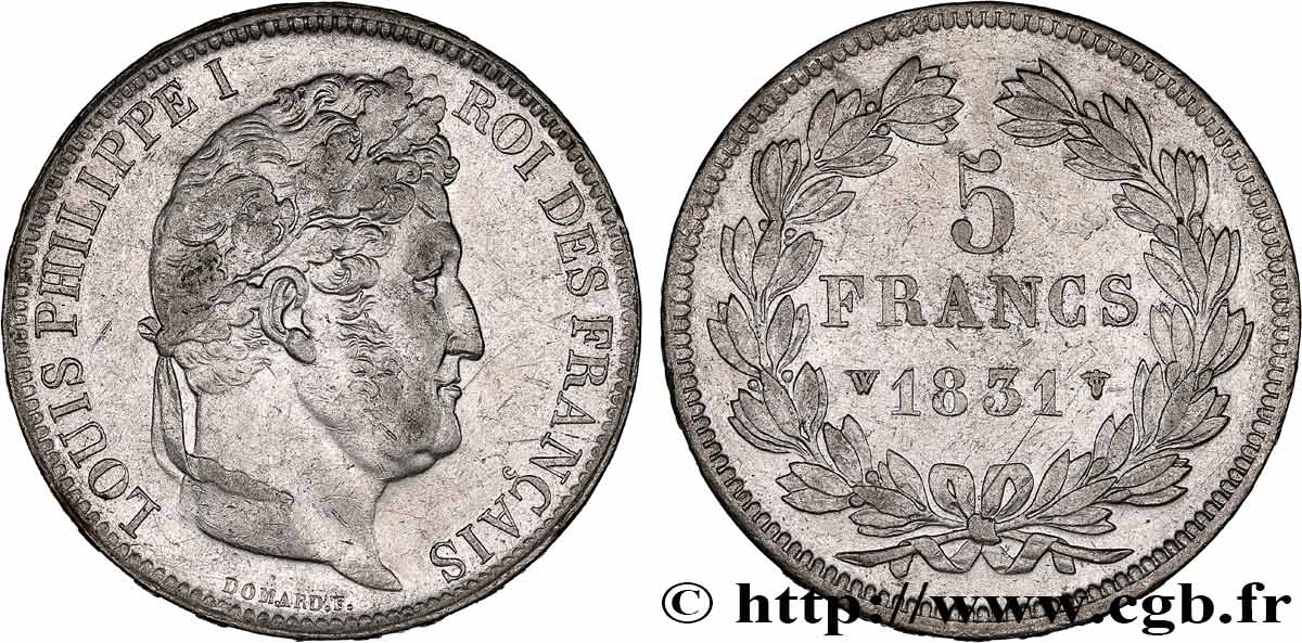 5 francs Ier type Domard, tranche en relief 1831 Lille F.320/13 MBC 