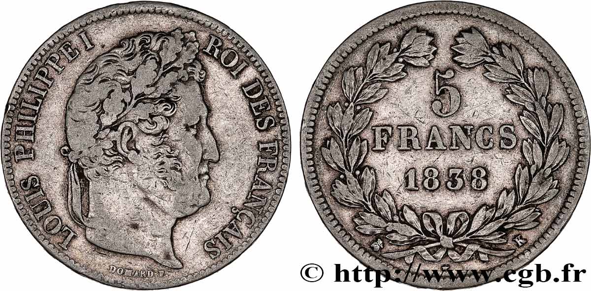 5 francs IIe type Domard 1838 Bordeaux F.324/72 VF30 