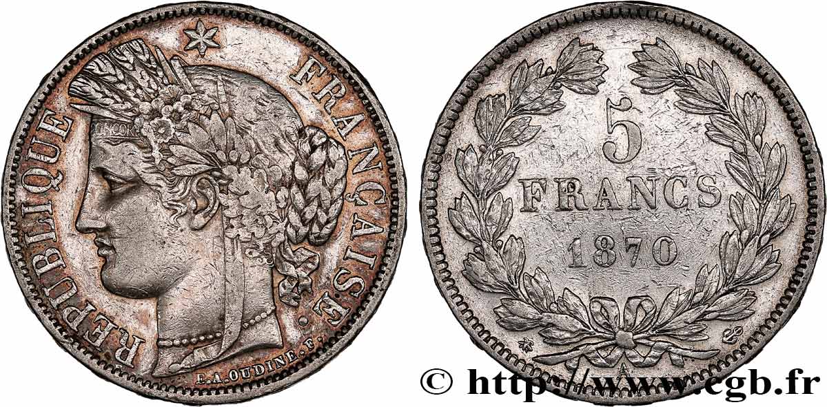 5 francs Cérès, sans légende 1870 Paris F.332/1 BC+ 
