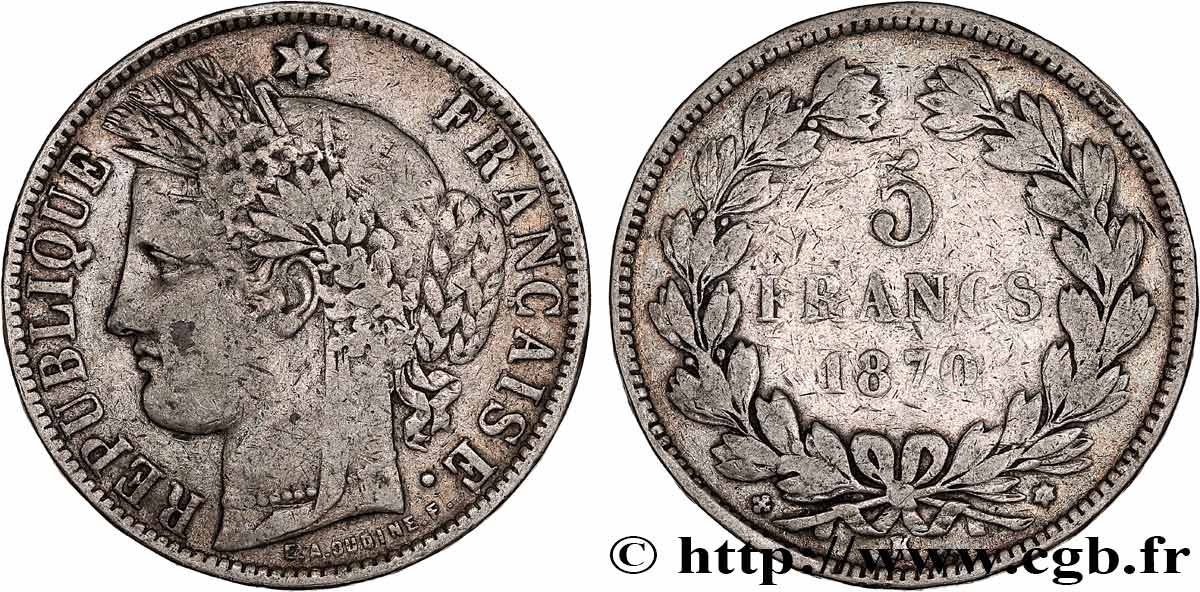 5 francs Cérès, sans légende 1870 Bordeaux F.332/5 VF 