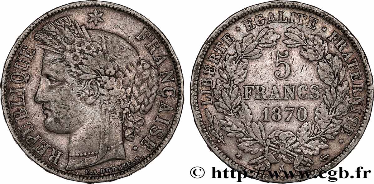 5 francs Cérès, avec légende 1870 Paris F.333/1 TTB40 