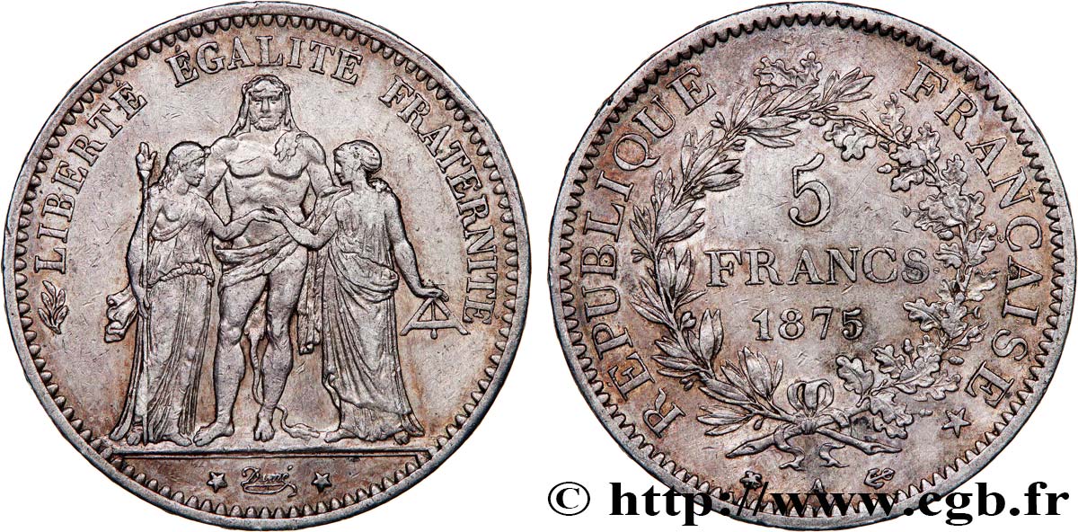5 francs Hercule, Petit A 1875 Paris F.334/15 MBC 