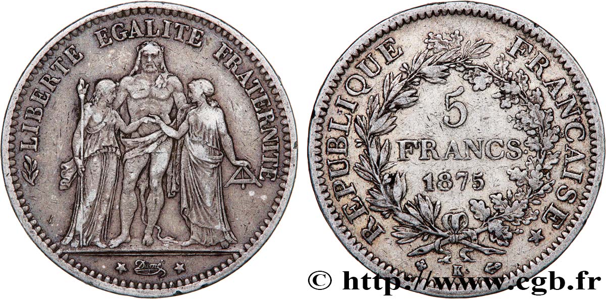 5 francs Hercule 1875 Bordeaux F.334/16 XF40 