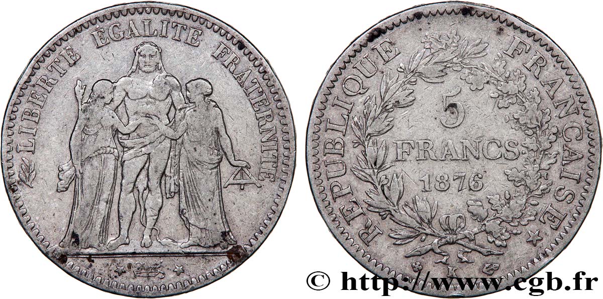 5 francs Hercule 1876 Bordeaux F.334/18 MB 