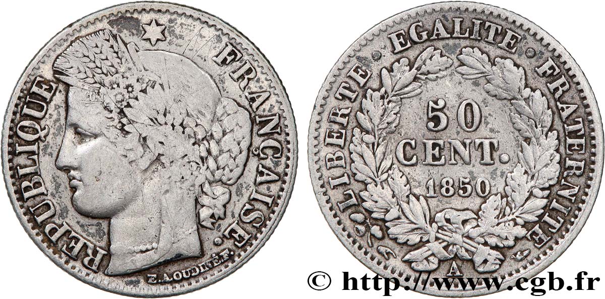 50 centimes Cérès, IIe République 1850 Paris F.184/2 TB 