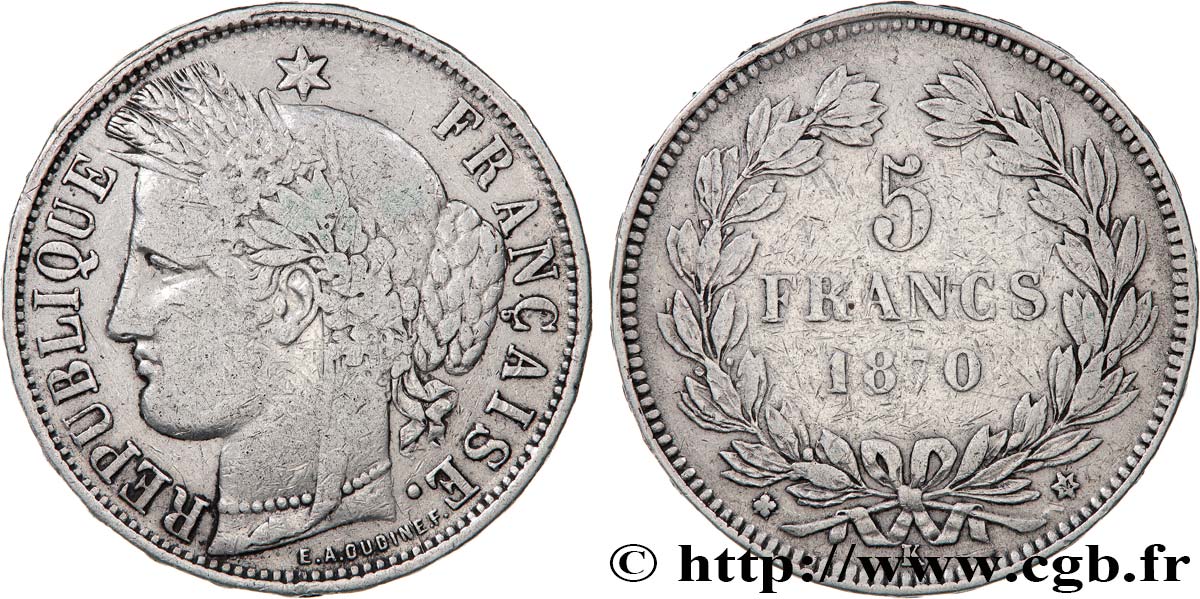 5 francs Cérès, sans légende 1870 Bordeaux F.332/4 TB 
