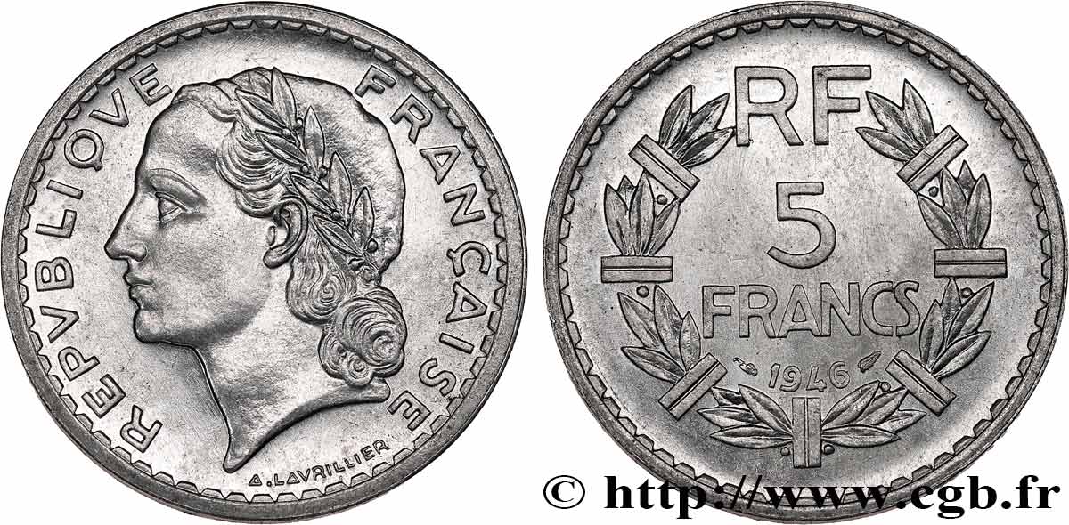 5 francs Lavrillier, aluminium 1946  F.339/6 SUP60 