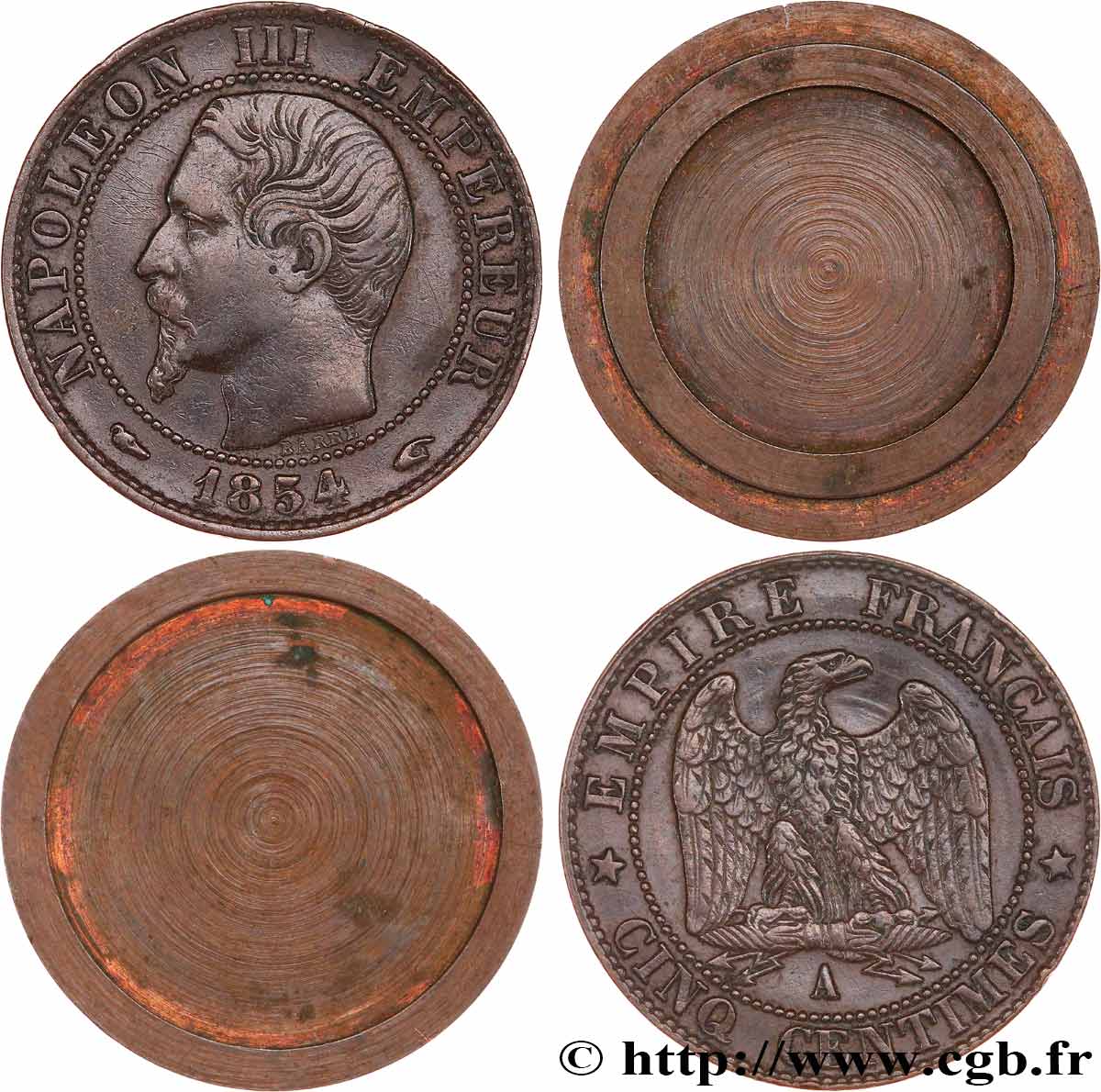 Cinq centimes Napoléon III, tête nue, transformé en boîte de forçat 1854 Paris F.116/8 BB 