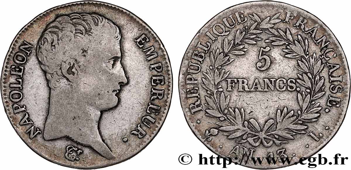 5 francs Napoléon Empereur, Calendrier révolutionnaire 1805 Bayonne F.303/12 BC 
