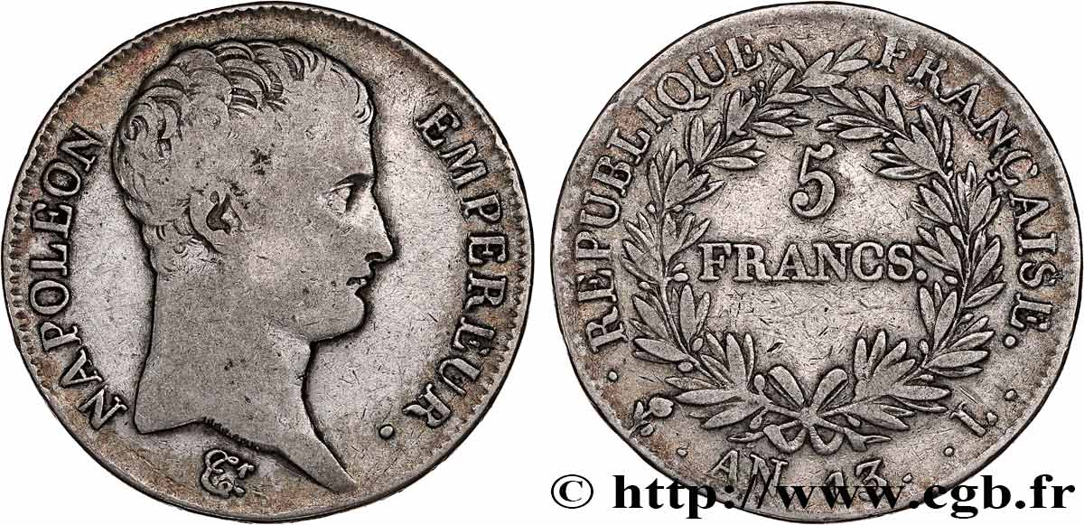 5 francs Napoléon Empereur, Calendrier révolutionnaire 1805 Bayonne F.303/12 TB 