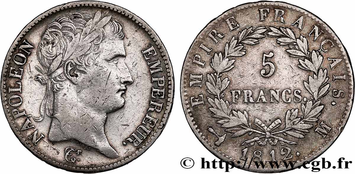 5 francs Napoléon Empereur, Empire français 1812 Toulouse F.307/49 VF 