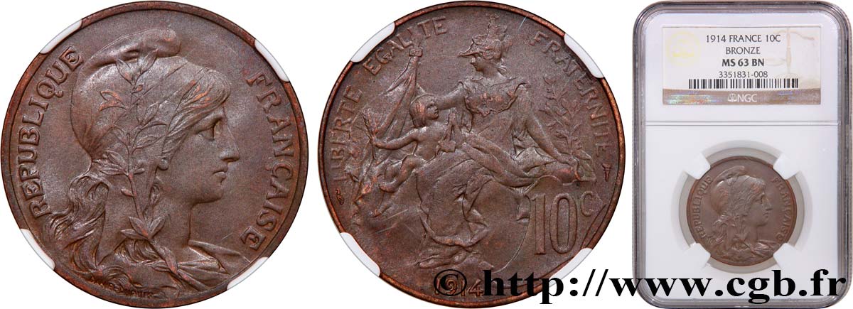 10 centimes Daniel-Dupuis 1914  F.136/23 fST63 NGC