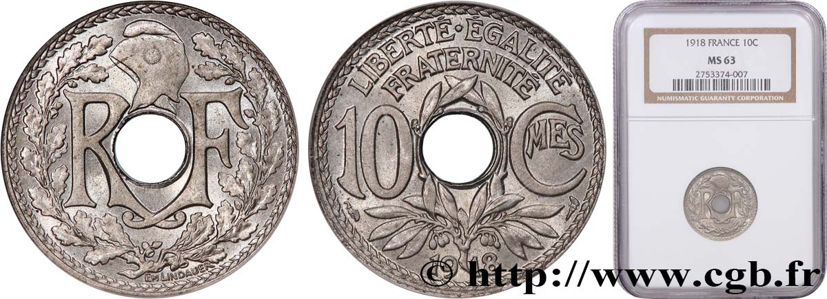 10 centimes Lindauer 1918  F.138/2 SC63 NGC