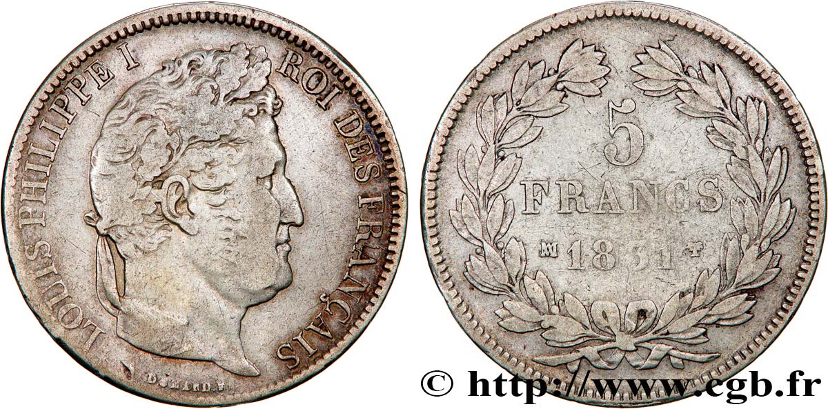 5 francs Ier type Domard, tranche en creux 1831 Marseille F.319/6 VF 