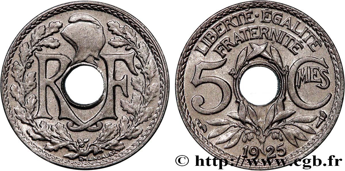 5 centimes Lindauer, petit module 1925  F.122/10 SUP55 