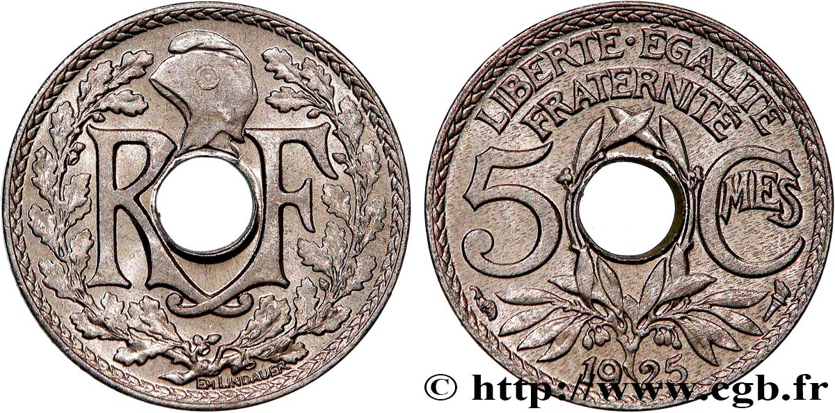 5 centimes Lindauer, petit module 1925  F.122/10 SPL58 