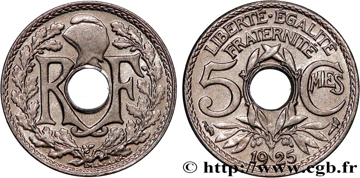 5 centimes Lindauer, petit module 1925  F.122/10 AU50 