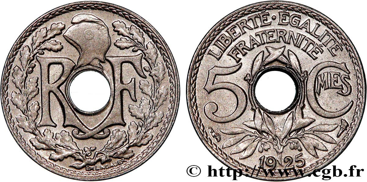 5 centimes Lindauer, petit module 1925  F.122/10 VZ55 