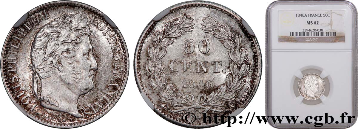 50 centimes Louis-Philippe 1846 Paris F.183/7 SUP62 NGC