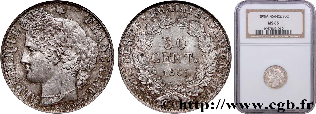 50 centimes Cérès, IIIe République 1895 Paris F.189/16 FDC65 NGC