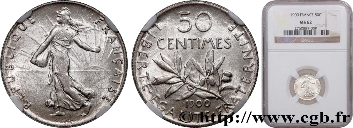 50 centimes Semeuse 1900 Paris F.190/6 MS62 NGC