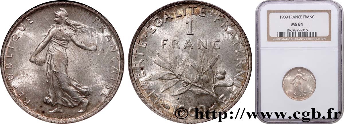 1 franc Semeuse 1909 Paris F.217/14 SPL64 NGC